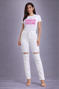 Bebe "The Bling Slit" High Rise Slit Jeans-White