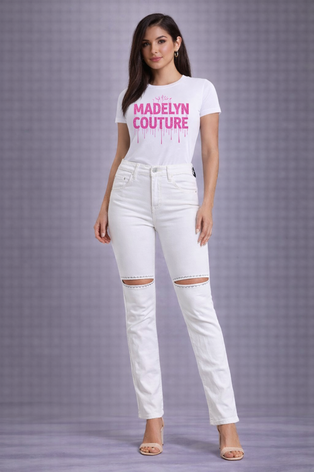 Bebe "The Bling Slit" High Rise Slit Jeans-White