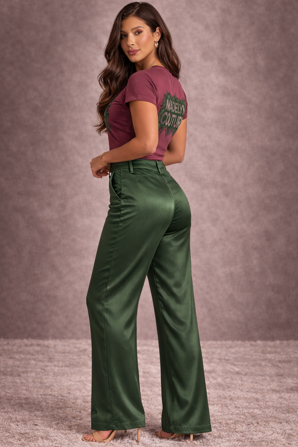 Bebe x Ciara High Waist Ultra Wide Leg Satin Pants