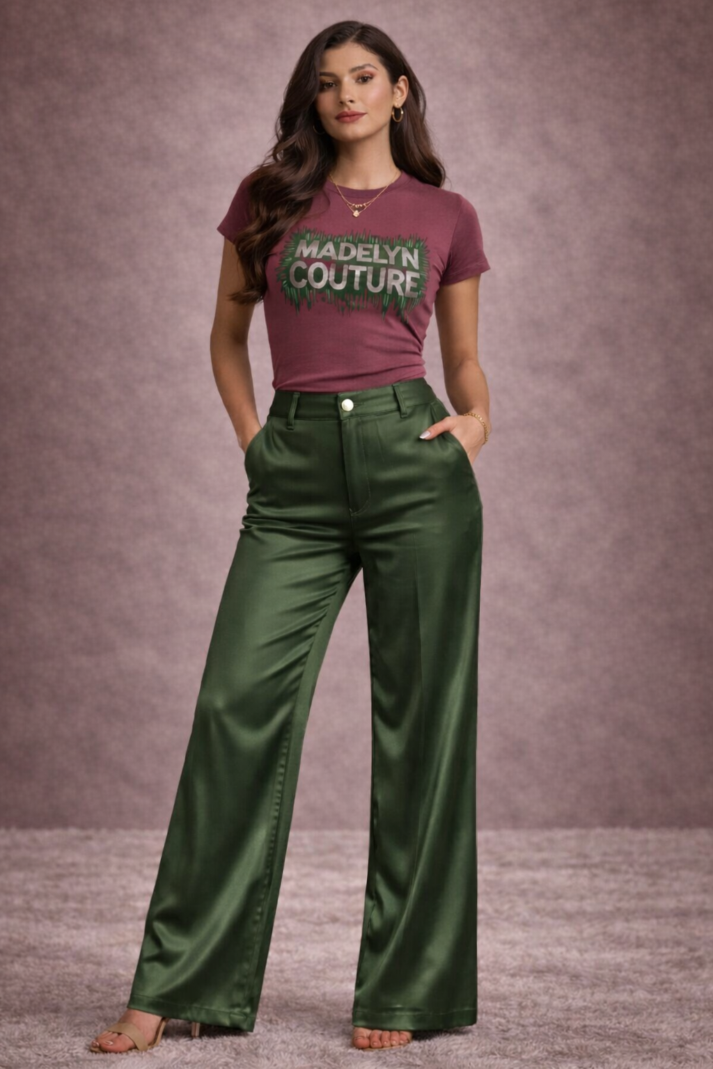 Bebe x Ciara High Waist Ultra Wide Leg Satin Pants
