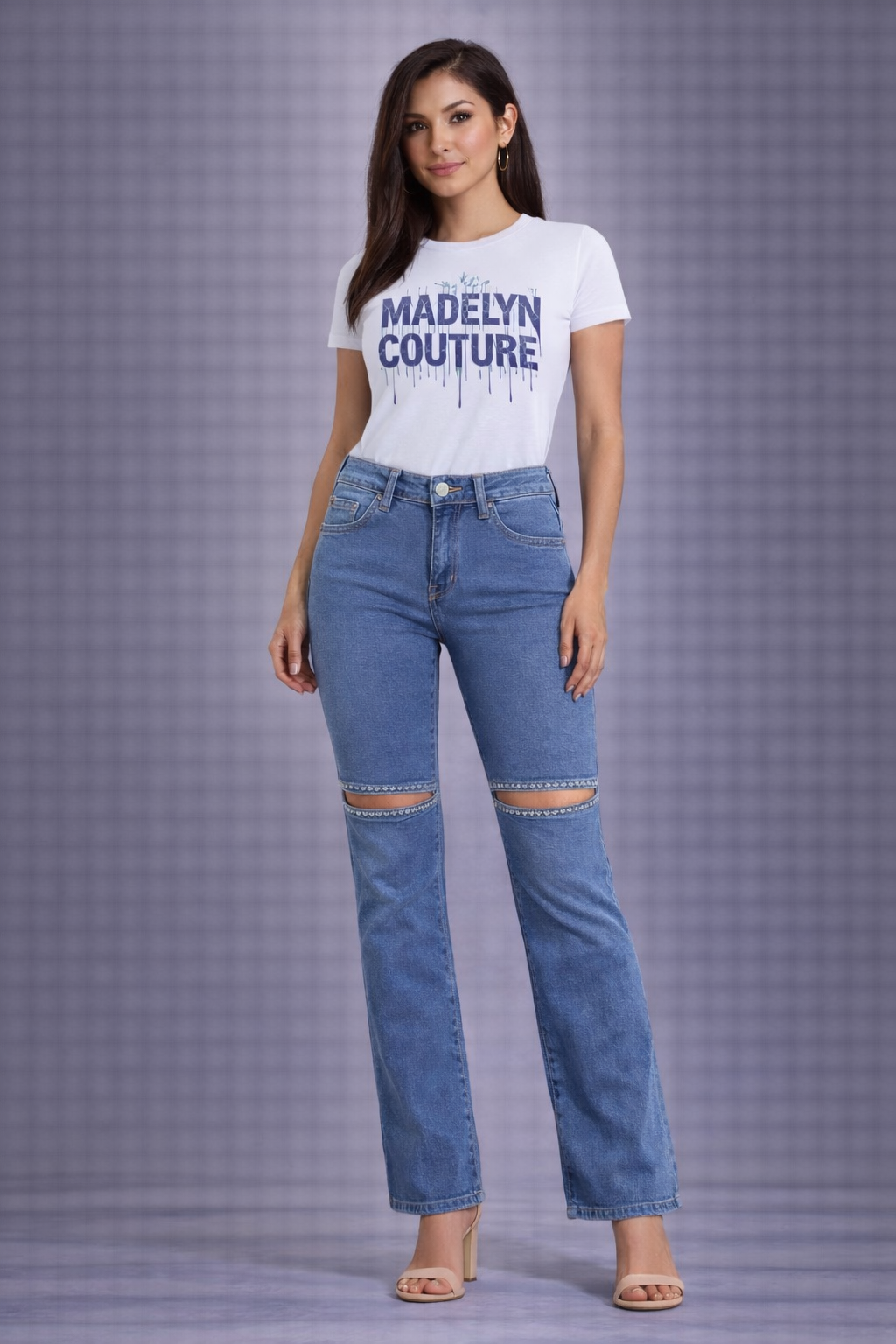 Bebe "The Bling Slit" High Rise Slit Jeans-Light Blue