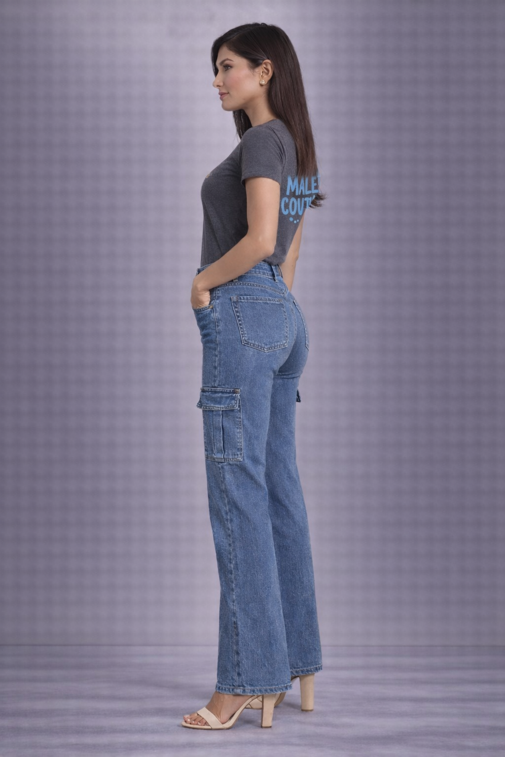 Bebe "The Wide Leg" Cargo Pocket Jeans-Medium Wash