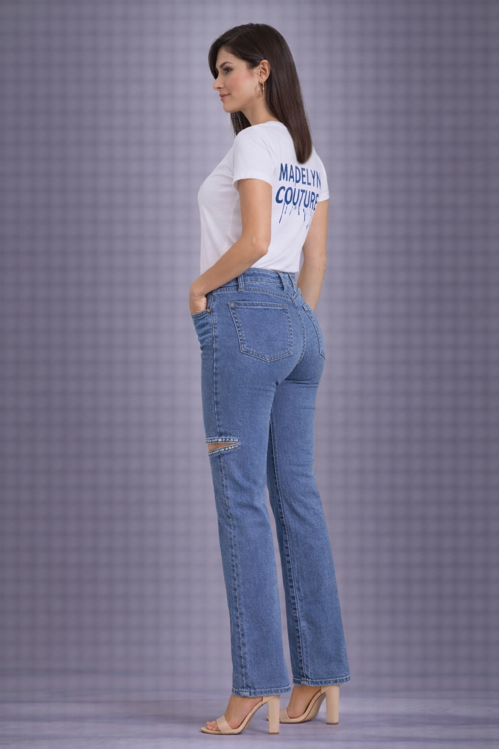 Bebe "The Bling Slit" High Rise Slit Jeans-Light Blue